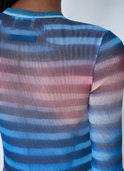 Jean Paul Gaultier Mesh Striped Bodycon Maxi Dress In Blue