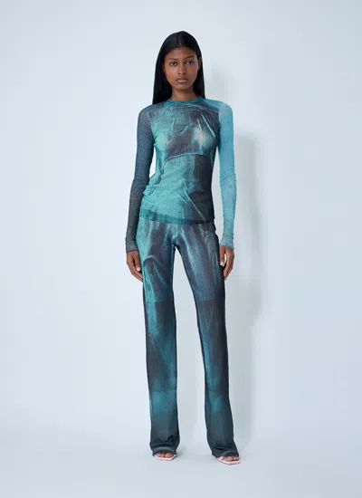 Jean Paul Gaultier Crew Neck Sheer Abstract Print Top In Blue
