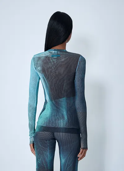 Jean Paul Gaultier Crew Neck Sheer Abstract Print Top In Blue