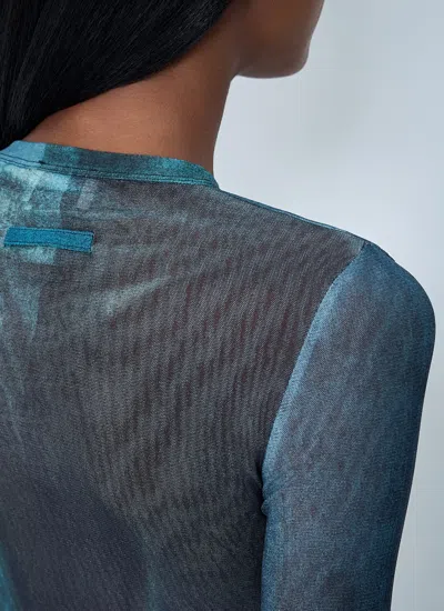 Jean Paul Gaultier Crew Neck Sheer Abstract Print Top In Blue