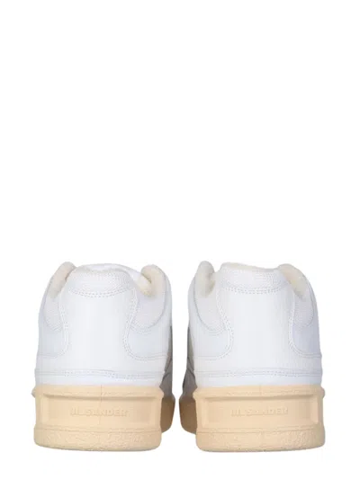 Jil Sander White Leather And Fabric Sneakers In Neutral