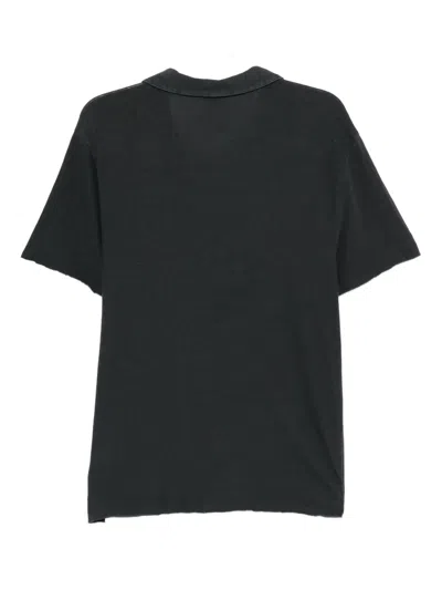 James Perse Open-collar Slub Cotton-jersey Polo Shirt In Black