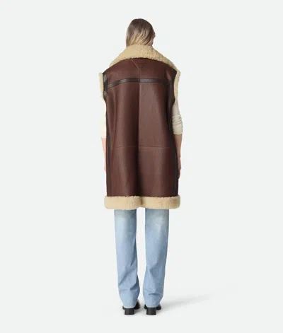 Bottega Veneta Calfskin Long Vest With Sleeveless Design In Brown