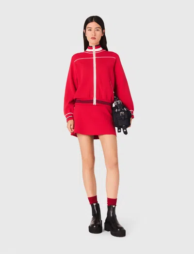 Maje Zipped Cardigan With Elastic Waist In Red