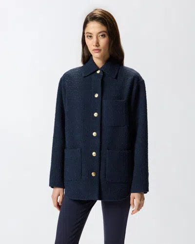 Pinko Shiny Metallic Textured Jacket With Gold Buttons In Blue