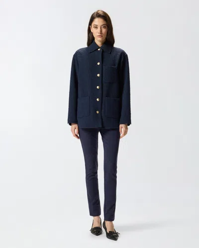 Pinko Shiny Metallic Textured Jacket With Gold Buttons In Blue