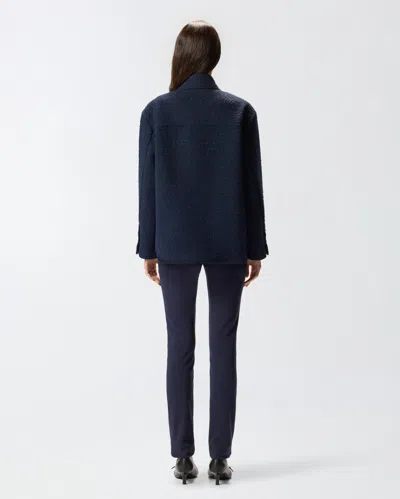 Pinko Shiny Metallic Textured Jacket With Gold Buttons In Blue