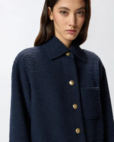 Pinko Shiny Metallic Textured Jacket With Gold Buttons In Blue