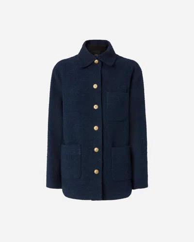 Pinko Shiny Metallic Textured Jacket With Gold Buttons In Blue