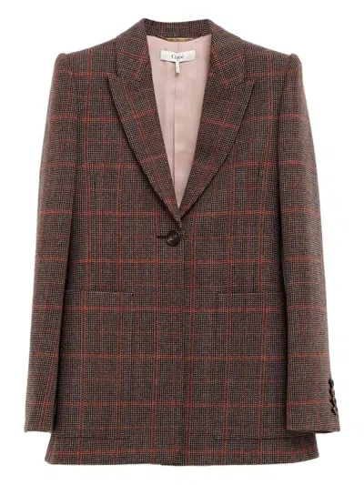 Chloé Chloe Women Checked Wool Tailored Jacket In Brown