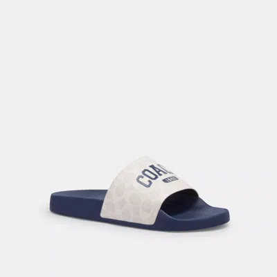 Coach Slide Sandal In Signature Canvas With Varsity Logo In White
