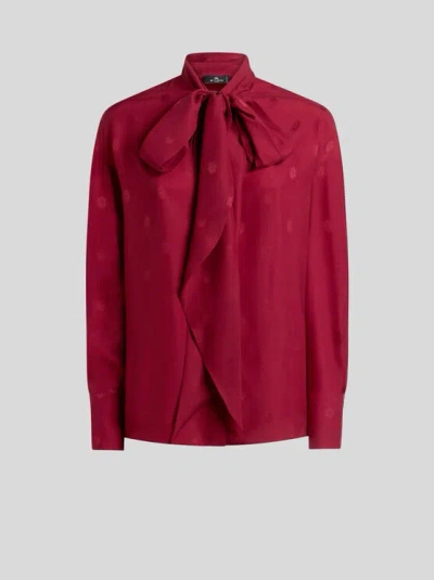 Etro Pussy-bow Silk-jacquard Blouse In Red
