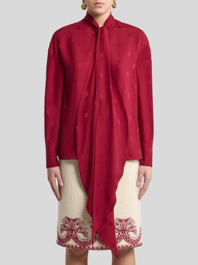 Etro Pussy-bow Silk-jacquard Blouse In Red