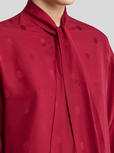 Etro Pussy-bow Silk-jacquard Blouse In Red