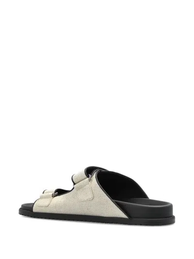 Dolce & Gabbana Canvas Slides With Two Straps In Neutral