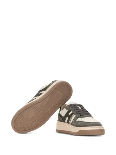 Hogan Grey White Leather Basket Cam Sneakers In Gray