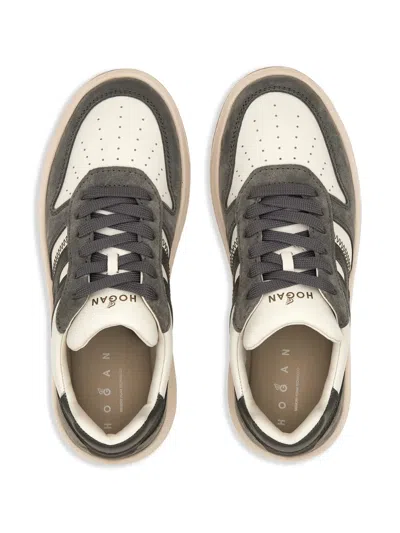Hogan Grey White Leather Basket Cam Sneakers In Gray