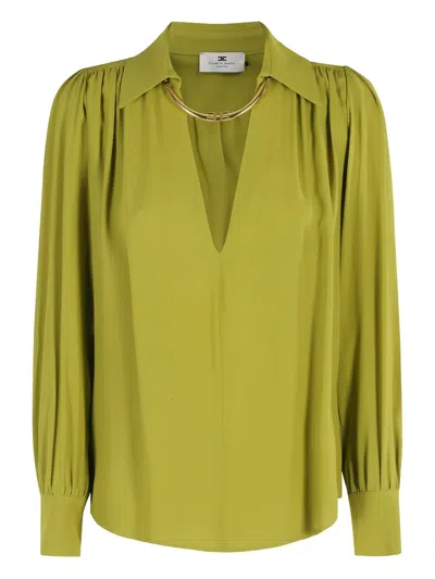 Elisabetta Franchi Long-sleeved Blouse With Classic Collar In Green