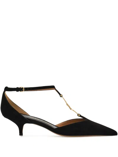 Ferragamo Traci Embellished Suede Pumps In Black