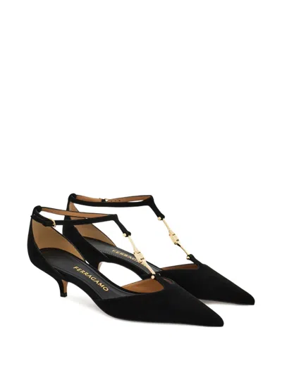 Ferragamo Traci Embellished Suede Pumps In Black