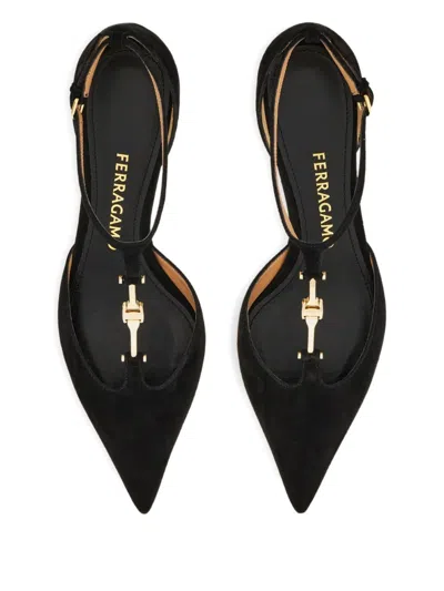 Ferragamo Traci Embellished Suede Pumps In Black