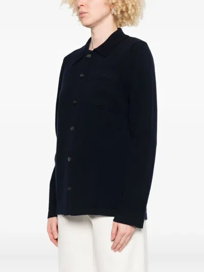 Apc Buttoned Wool Jacket In Blue