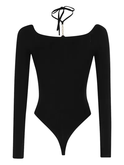 Elisabetta Franchi Bodysuit In Ribbed Knit Fabric With Openwork Details In Multi
