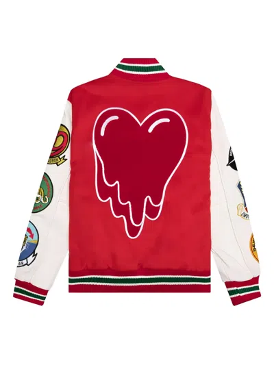 Emotionally Unavailable Embroidered-patches Bomber Jacket In Red