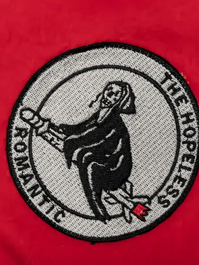 Emotionally Unavailable Embroidered-patches Bomber Jacket In Red