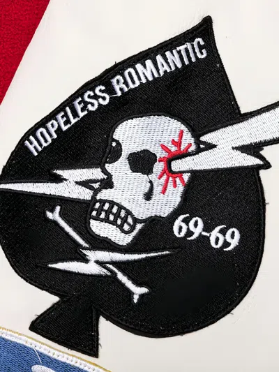 Emotionally Unavailable Embroidered-patches Bomber Jacket In Red