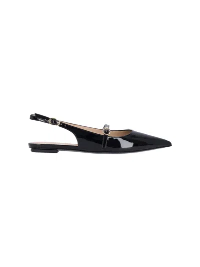 Stuart Weitzman Emilia Patent Mary Jane Slingback Ballerina Flats In Black