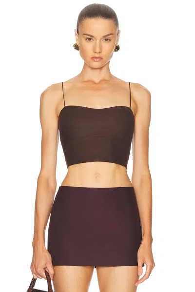 Adam Lippes Bex Cropped Linen Top In Brown
