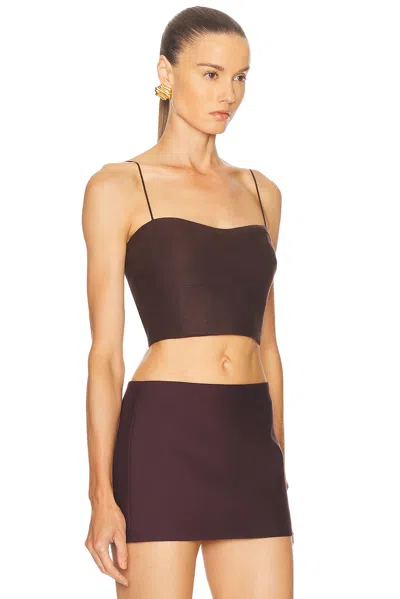 Adam Lippes Bex Cropped Linen Top In Brown