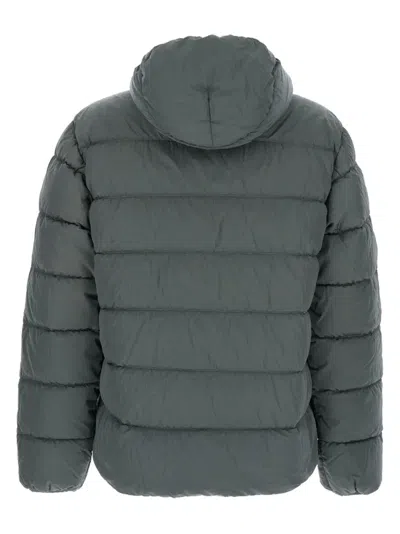 C.p. Company Grey Down Jacket With Fixed Hood With Googles Detail In Multi