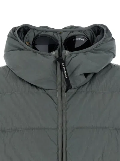 C.p. Company Grey Down Jacket With Fixed Hood With Googles Detail In Multi