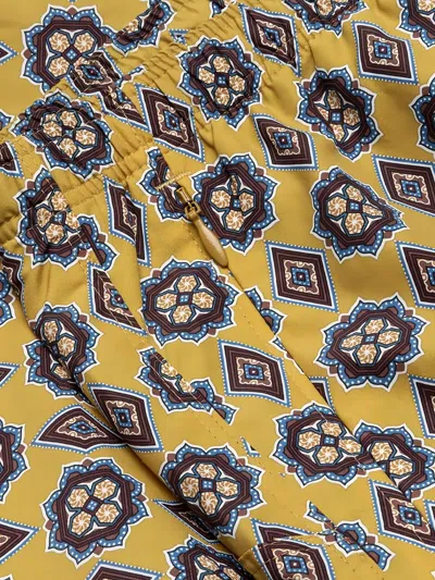 Needles Patterned Drawstring Swim Shorts In Yellow