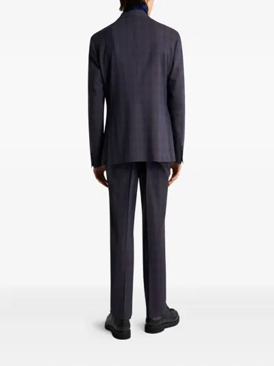 Etro Check-pattern Wool Suit In Purple