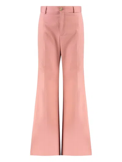 Chloé Pleated High-rise Cotton Flared Pants In Pink