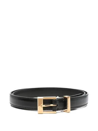 Khaite Manhattan Leather Gold-tone Buckle Belt In Black