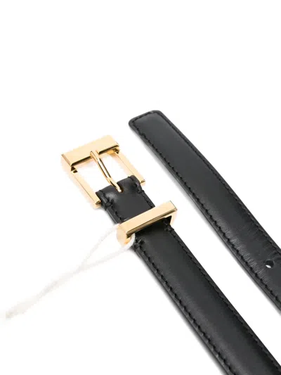 Khaite Manhattan Leather Gold-tone Buckle Belt In Black