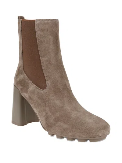 Hogan Suede Block Heel Ankle Boots With Elastic Panels In Brown