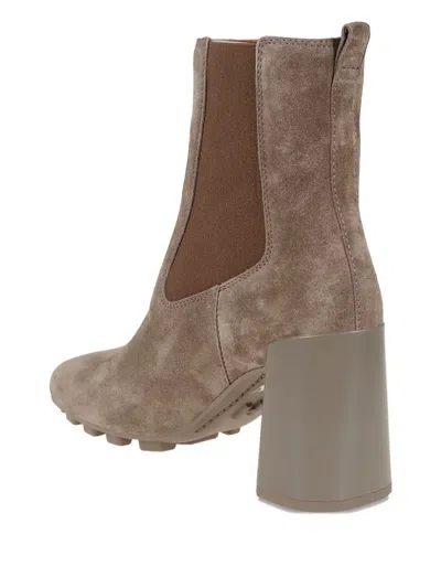 Hogan Suede Block Heel Ankle Boots With Elastic Panels In Brown