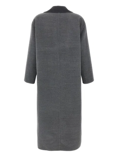 Fabiana Filippi Robe Coat With Notched Lapel And Pockets In Gray