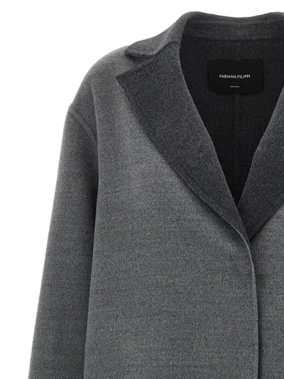 Fabiana Filippi Robe Coat With Notched Lapel And Pockets In Gray