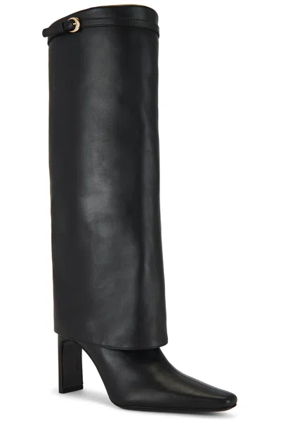 Staud Black Wally Foldover High Heel Tall Boots In Black