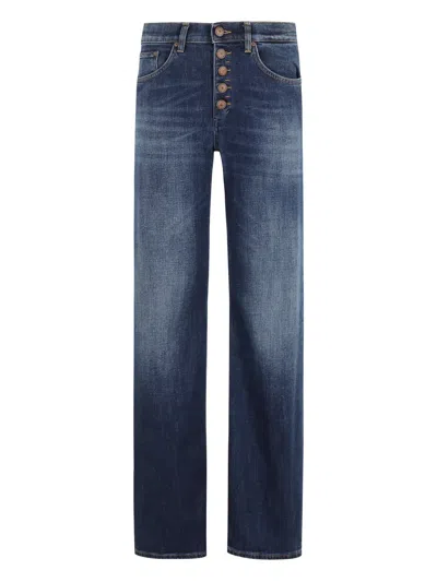Dondup Wide Leg Cotton Jeans With Five Pockets In Blue