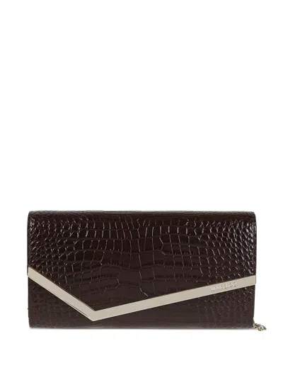Jimmy Choo Emmie Clutch In Soft Crocodile-embossed Calfskin In Brown