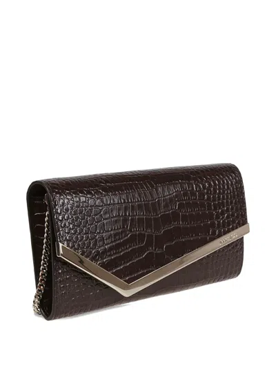Jimmy Choo Emmie Clutch In Soft Crocodile-embossed Calfskin In Brown