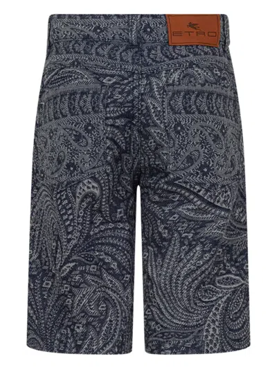 Etro Paisley Jacquard Denim Shorts In Black