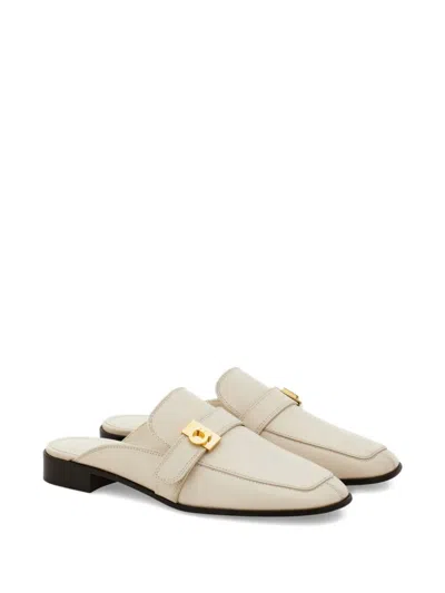 Ferragamo Hug Buckle Leather Mule In White